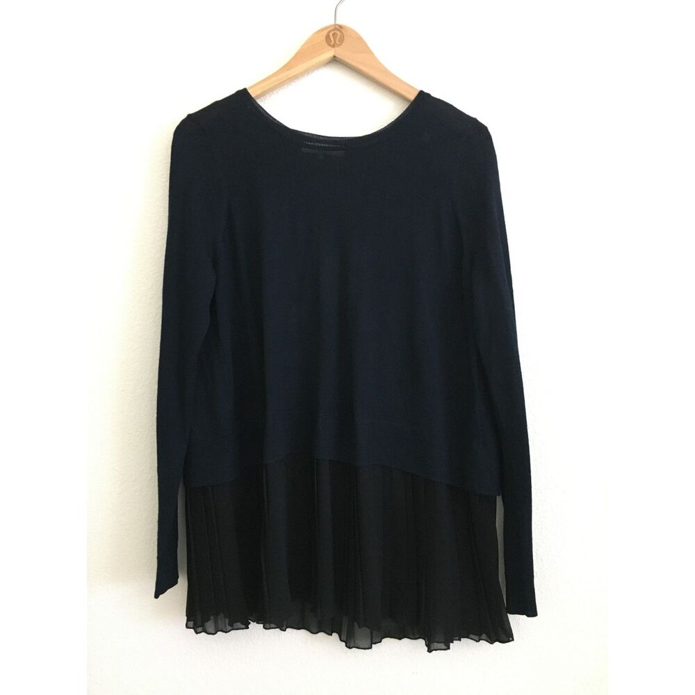 Sandro Paris Wool Blend Pleated Sheer Back Sweater Navy Black Size 2